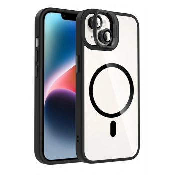 Apple iPhone 13 Remim Lensli Magsafe Standlı Kapak - Siyah