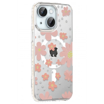 Apple iPhone 14 Floral Magsafe Kapak - Pembe