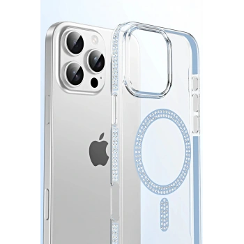 Apple iPhone 14 Move Taşlı Magsafe Kapak - Gümüş