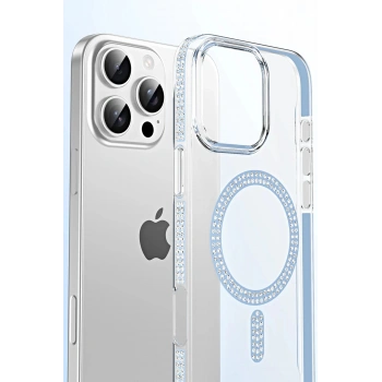 Apple iPhone 14 Move Taşlı Magsafe Kapak - Gümüş