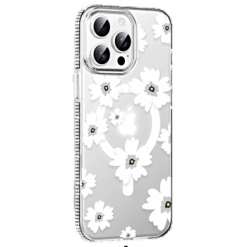 Apple iPhone 14 Pro Max Floral Magsafe Kapak - Beyaz
