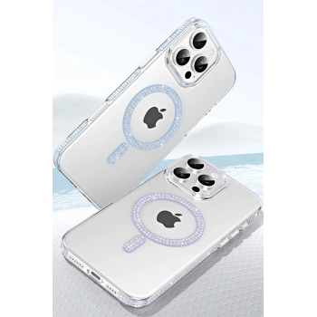 Apple iPhone 14 Pro Max Move Taşlı Magsafe Kapak - Pembe