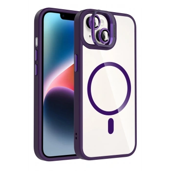 Apple iPhone 14 Remim Lensli Magsafe Standlı Kapak - Derin Mor