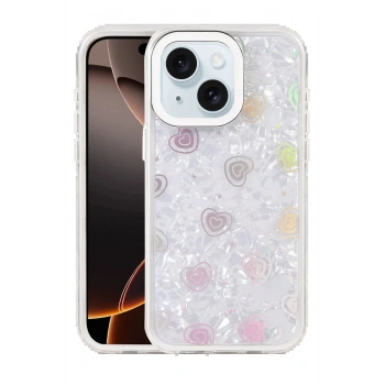 Apple iPhone 15 Lumi Desenli Kapak - Beyaz