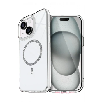 Apple iPhone 15 Plus Live Diamond Magsafe Kapak - Şeffaf
