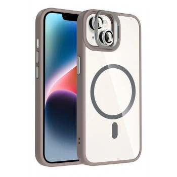 Apple iPhone 15 Plus Remim Lensli Magsafe Standlı Kapak - Titan Gri