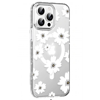 Apple iPhone 15 Pro Max Floral Magsafe Kapak - Beyaz