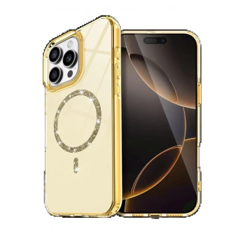 Apple iPhone 15 Pro Max Live Diamond Magsafe Kapak - Sarı