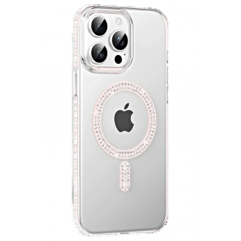 Apple iPhone 15 Pro Move Taşlı Magsafe Kapak - Gümüş