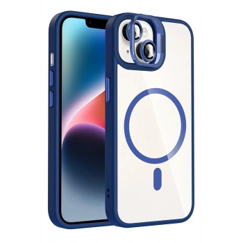Apple iPhone 15 Remim Lensli Magsafe Standlı Kapak - Lacivert