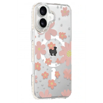 Apple iPhone 16 Floral Magsafe Kapak - Pembe