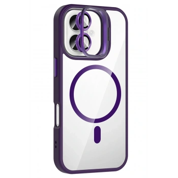 Apple iPhone 16 Plus Remim Lensli Magsafe Standlı Kapak - Derin Mor