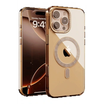 Apple iPhone 16 Pro Max Tash Diamond Magsafe Kapak - Gold