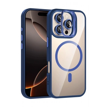 Apple iPhone 16 Pro Remim Lensli Magsafe Standlı Kapak - Lacivert