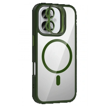 Apple iPhone 16 Remim Lensli Magsafe Standlı Kapak - Koyu Yeşil