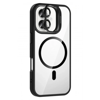 Apple iPhone 16 Remim Lensli Magsafe Standlı Kapak - Siyah