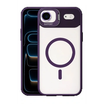 Apple iPhone 17 Air Remim Lensli Magsafe Standlı Kapak - Derin Mor