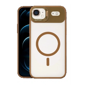 Apple iPhone 17 Air Remim Lensli Magsafe Standlı Kapak - Kahverengi