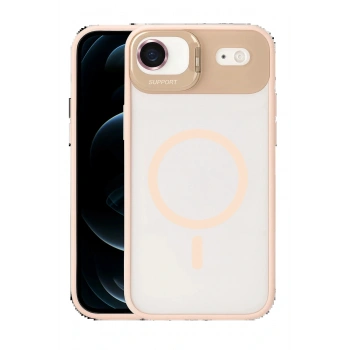 Apple iPhone 17 Air Remim Lensli Magsafe Standlı Kapak - Pembe