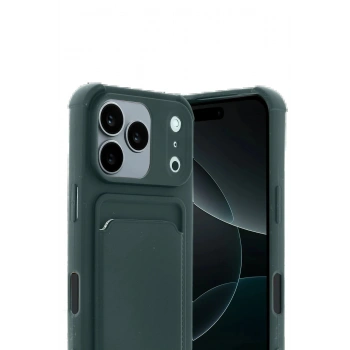 Apple iPhone 17 Pro Kelvin Kartvizitli Silikon - Koyu Yeşil