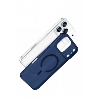 Apple iPhone 17 Pro Max Combo Sert Şeffaf Magsafe Kapak - Mavi