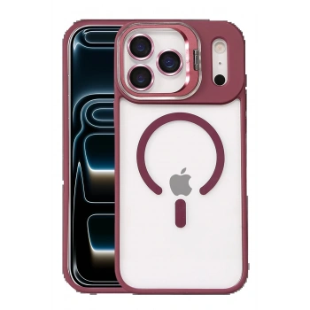 Apple iPhone 17 Pro Remim Lensli Magsafe Standlı Kapak - Bordo