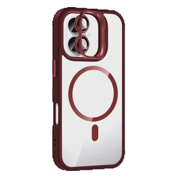 Apple iPhone 17 Remim Lensli Magsafe Standlı Kapak - Bordo