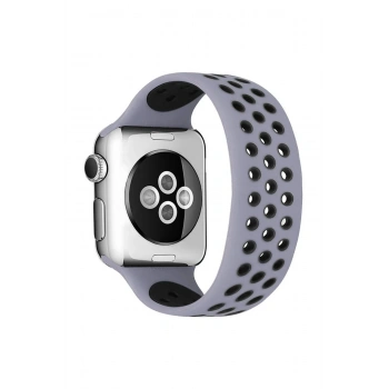 Apple Watch 38mm Ayarlı Delikli Silikon Kordon - Gri-Siyah