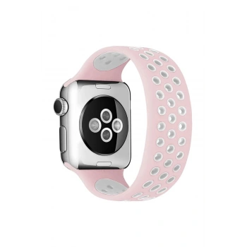 Apple Watch 38mm Ayarlı Delikli Silikon Kordon - Pembe-Beyaz