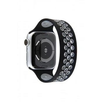 Apple Watch 38mm Ayarlı Delikli Silikon Kordon - Siyah-Gri