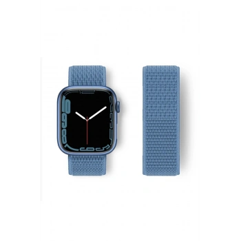Apple Watch 38mm Hasırlı Cırtcırtlı Kordon - Mavi