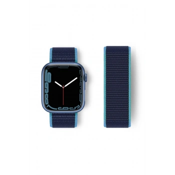 Apple Watch 38mm Hasırlı Cırtcırtlı Kordon - Mavi-Lacivert