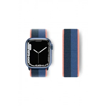 Apple Watch 38mm Hasırlı Cırtcırtlı Kordon - Siyah-Mavi