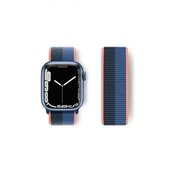 Apple Watch 38mm Hasırlı Cırtcırtlı Kordon - Siyah-Mavi