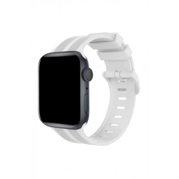 Apple Watch 38mm KR408 Çizgili Silikon Kordon - Beyaz