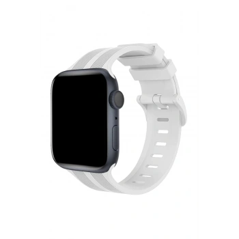 Apple Watch 38mm KR408 Çizgili Silikon Kordon - Beyaz