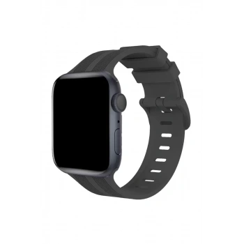 Apple Watch 38mm KR408 Çizgili Silikon Kordon - Koyu Gri