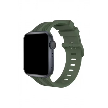 Apple Watch 38mm KR408 Çizgili Silikon Kordon - Koyu Yeşil