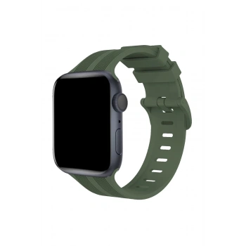 Apple Watch 38mm KR408 Çizgili Silikon Kordon - Koyu Yeşil