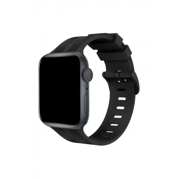 Apple Watch 38mm KR408 Çizgili Silikon Kordon - Siyah