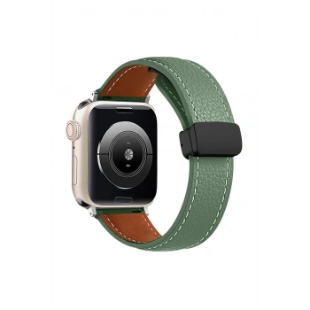 Apple Watch 38mm KR414 Daks Deri Kordon - Koyu Yeşil