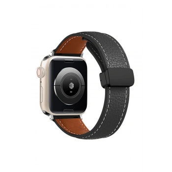 Apple Watch 38mm KR414 Daks Deri Kordon - Siyah