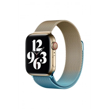 Apple Watch 38mm Metal Mıknatıslı Kordon - Metalik Gold-Mavi