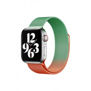 Apple Watch 38mm Metal Mıknatıslı Kordon - Turuncu-Yeşil