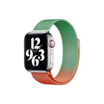 Apple Watch 38mm Metal Mıknatıslı Kordon - Turuncu-Yeşil