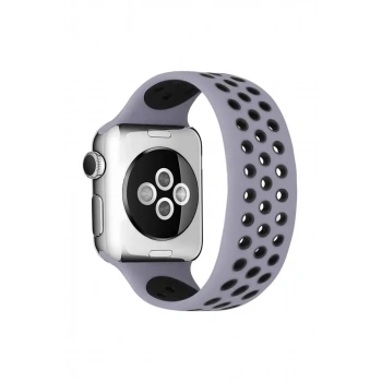 Apple Watch 42mm Ayarlı Delikli Silikon Kordon - Gri-Siyah