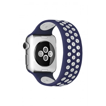 Apple Watch 42mm Ayarlı Delikli Silikon Kordon - Lacivert-Beyaz