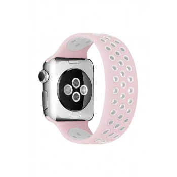 Apple Watch 42mm Ayarlı Delikli Silikon Kordon - Pembe-Beyaz
