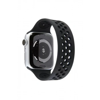 Apple Watch 42mm Ayarlı Delikli Silikon Kordon - Siyah-Siyah