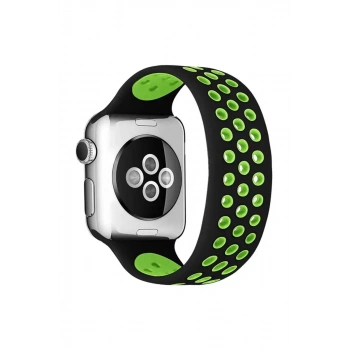 Apple Watch 42mm Ayarlı Delikli Silikon Kordon - Siyah-Yeşil